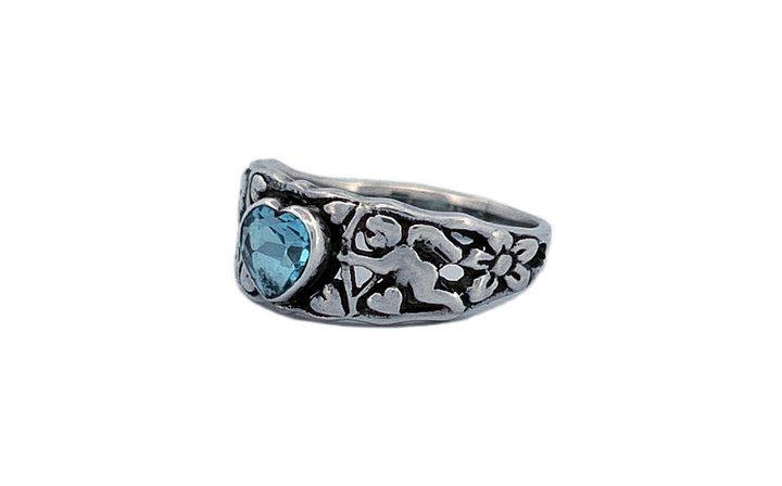 925 Sterling Silver Heart Shaped Blue Topaz Ring-R71