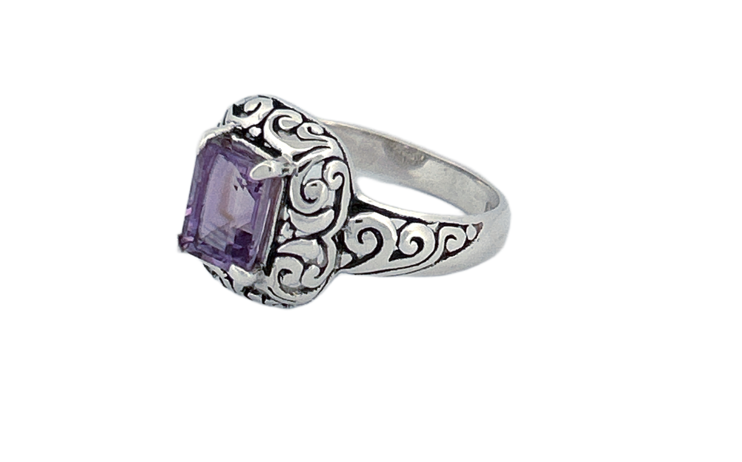 Sterling Silver Amethyst Ring – Ornate Square Design