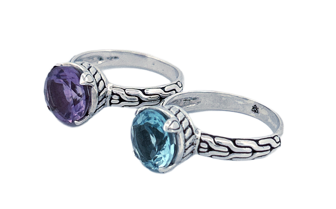 Sterling Silver Gemstone Ring – Amethyst or Blue Topaz