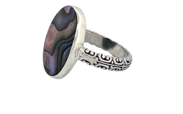 Oval Abalone Shell Sterling Silver Ring-R79