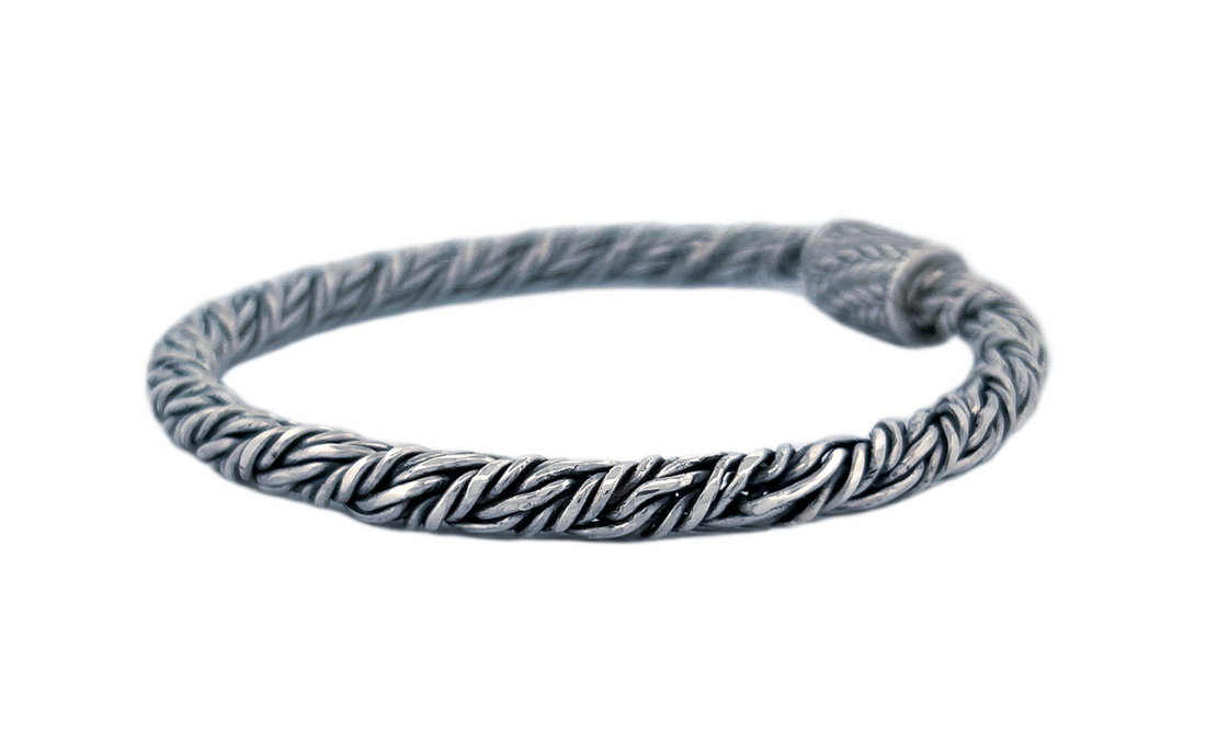 Handmade Sterling Silver Rope Bracelet with Decorative Spring Lock-CB28