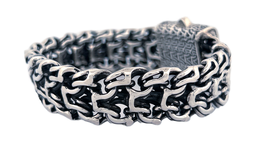 Ramses Style Solid Sterling Silver Bracelet – Thick, Wide & Hand-Carved Statement Piece CB32