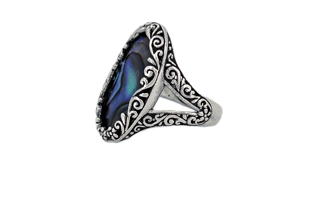 Natural Abalone Shell Handmade Sterling Silver Ring- R85