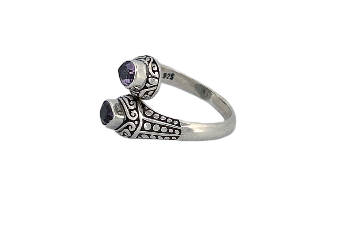 925 Sterling Silver Teardrop Shaped Amethyst Ring-R81