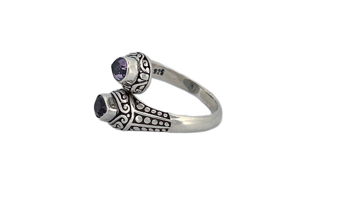 925 Sterling Silver Teardrop Shaped Amethyst Ring-R81