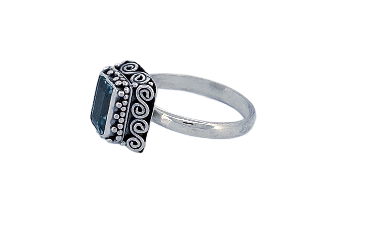 Hand Finished Sterling Silver Rectangular Cut Blue Topaz Ring- R73