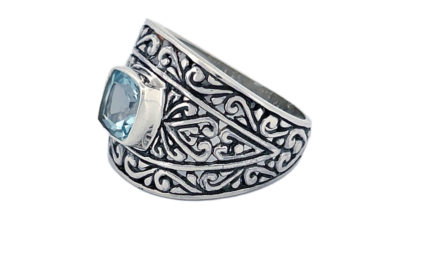 Sterling Silver Filigree Ring with Square‑Cut Gemstone