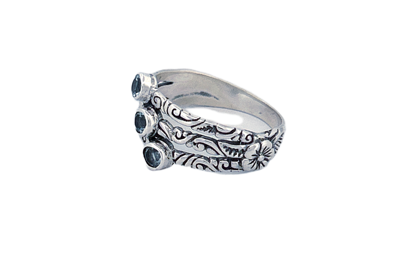 Sterling Silver Triple Gemstone Ring – Blue Topaz