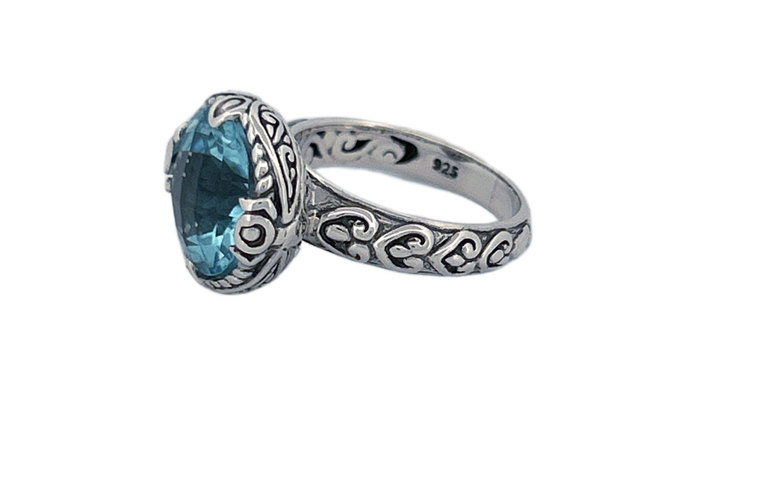 Handcrafted Sterling Silver Blue Topaz Cocktail Ring-R46