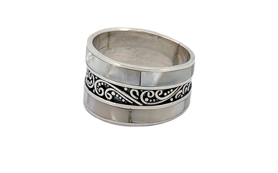Sterling Silver Mother of Pearl Band Ring