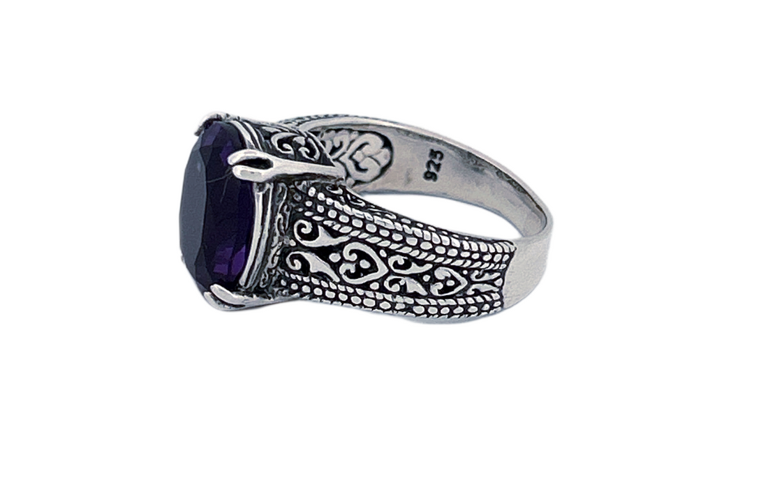Sterling Silver Oval Amethyst Cocktail Ring-R49