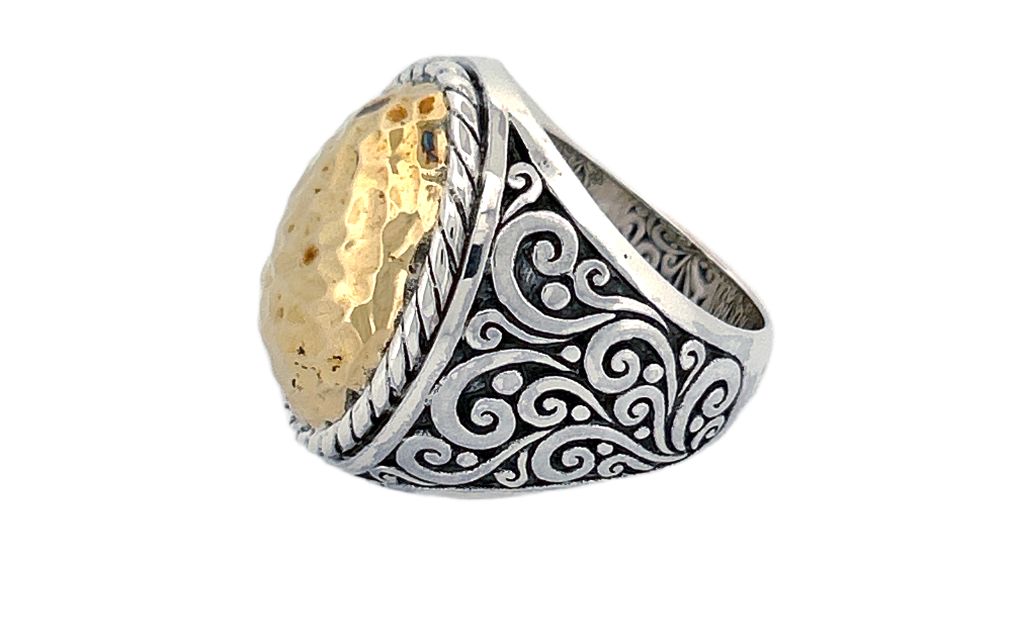 Sterling Silver & Hammered Brass Statement Ring