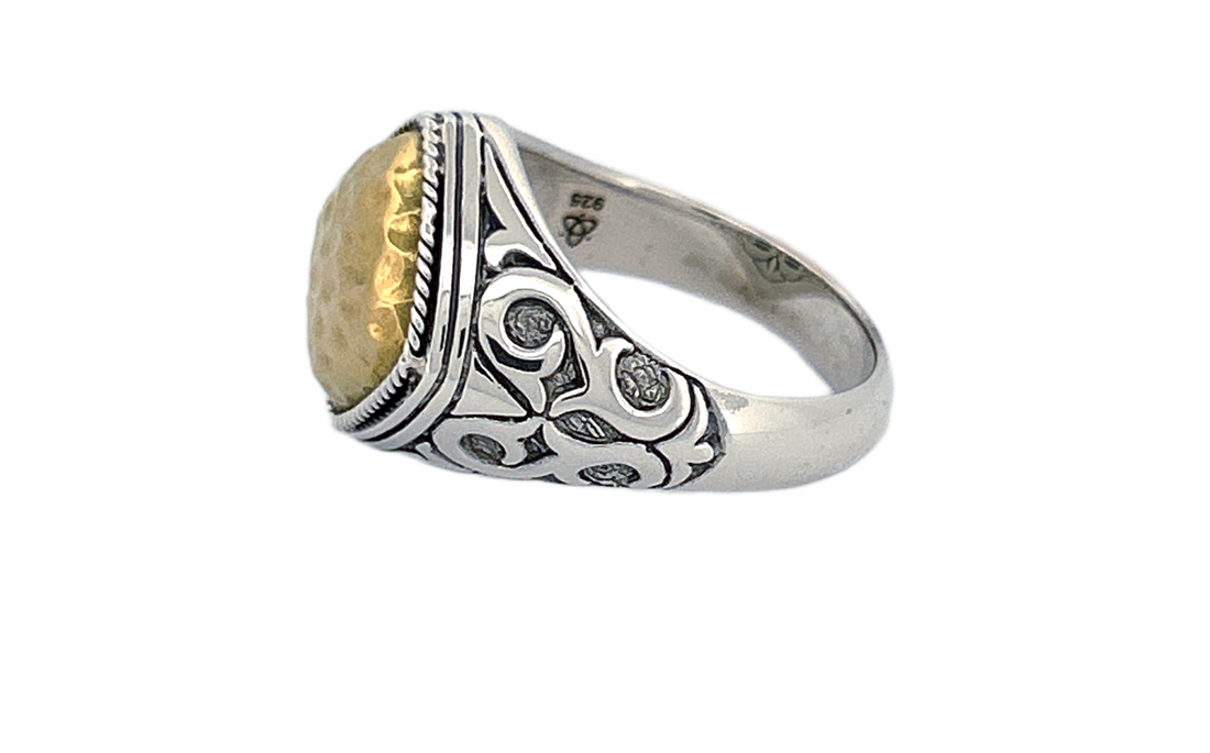 Sterling Silver & Hammered Brass Statement Ring