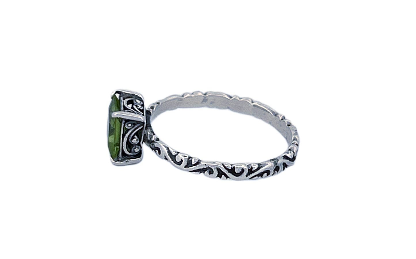 925 Sterling Silver Square Cut Peridot Ring- R58