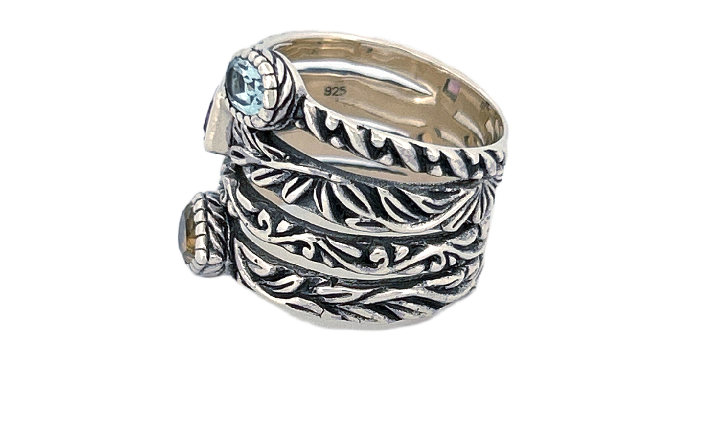 Sterling Silver Gemstone Stack Ring – Blue Topaz, Citrine & Amethyst