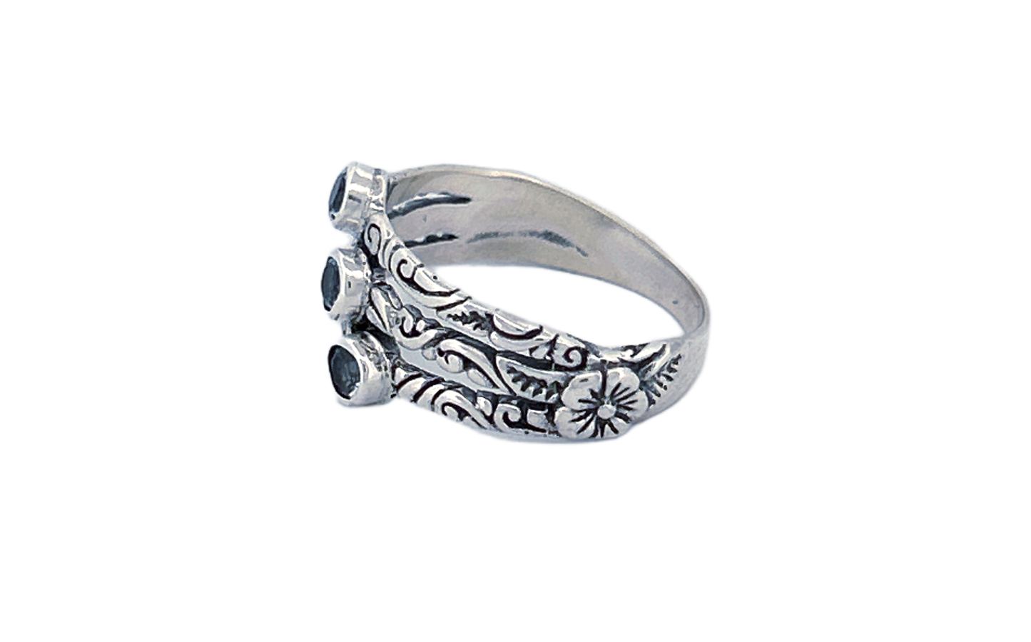 Sterling Silver Triple Gemstone Ring – Blue Topaz
