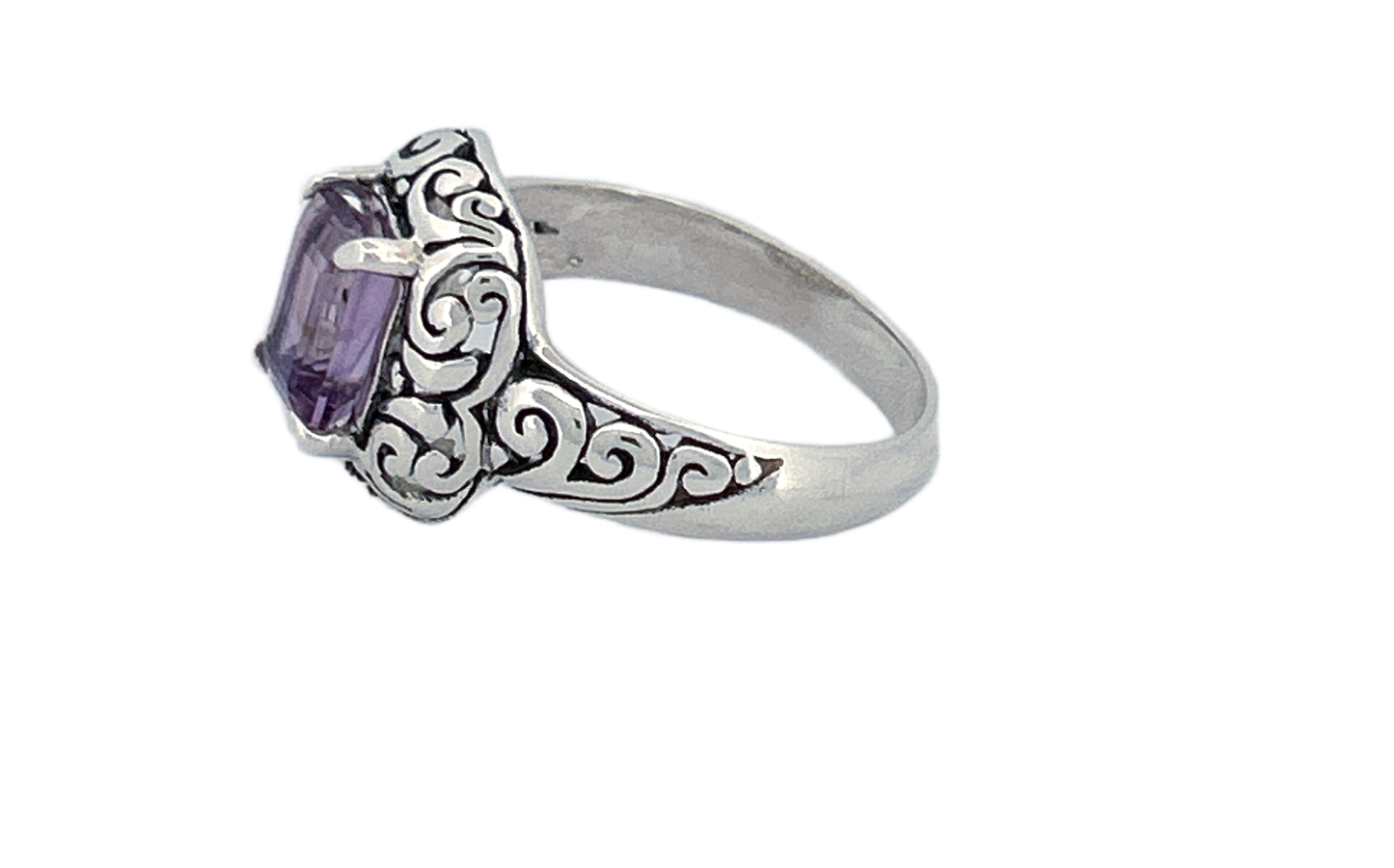 Sterling Silver Amethyst Ring – Ornate Square Design