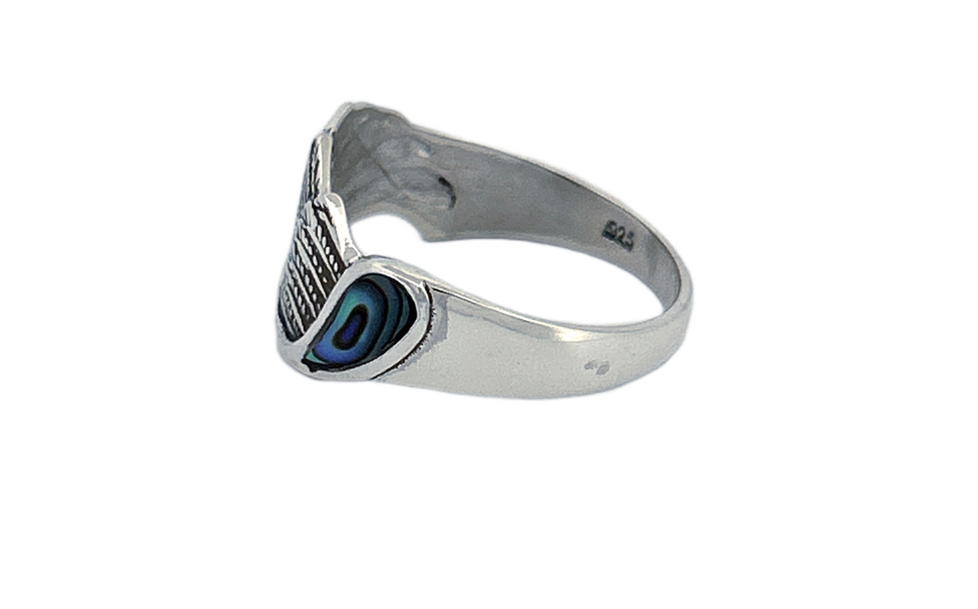 Sterling Silver Abalone Shell Ring – Peacock Feather Design