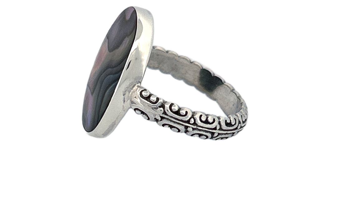 Oval Abalone Shell Sterling Silver Ring-R79