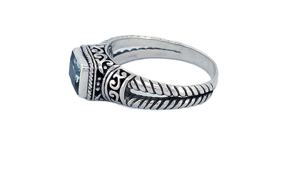 Sterling Silver Gemstone Ring – Blue Topaz (Emerald Cut)