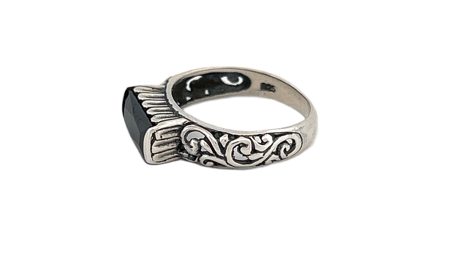 Sterling Silver Rectangular Black Onyx Ring