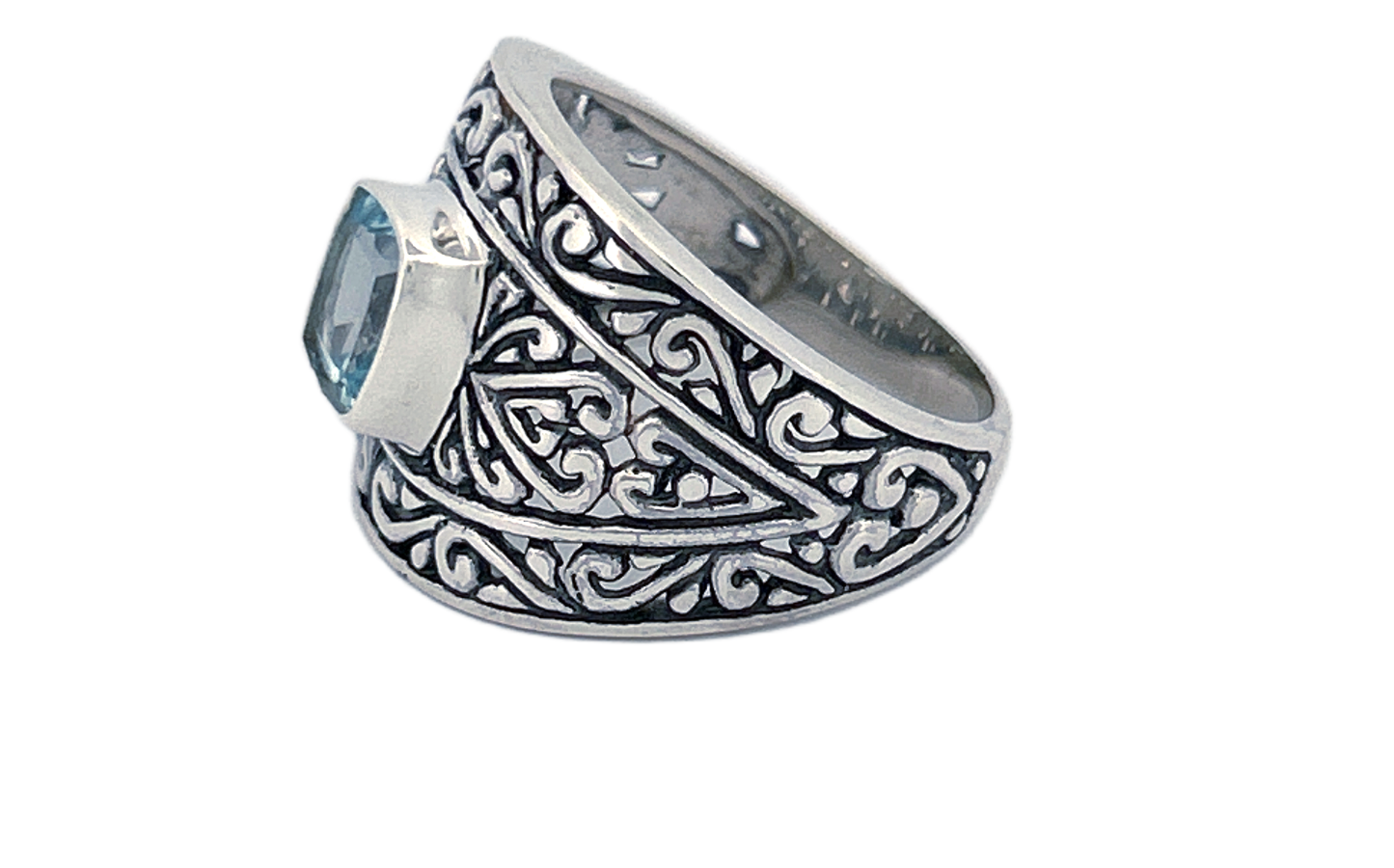 Sterling Silver Filigree Ring with Square‑Cut Gemstone