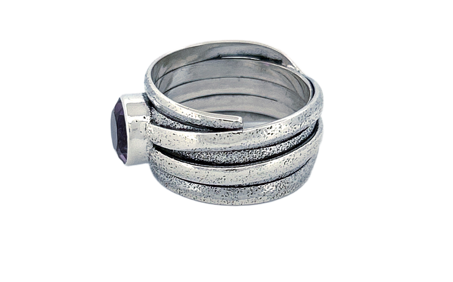 Sterling Silver Amethyst Ring – Textured Wrap Design