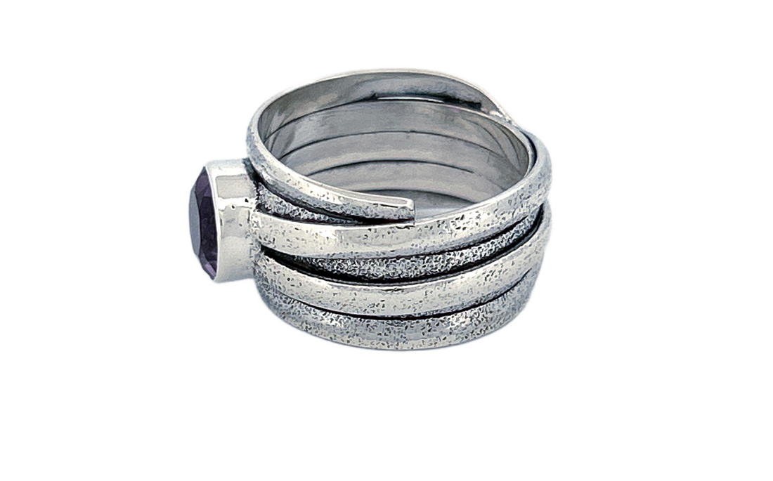 Sterling Silver Amethyst Ring – Textured Wrap Design