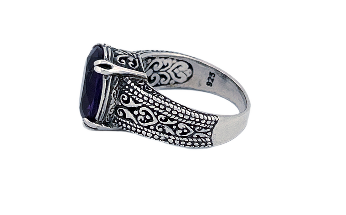 Sterling Silver Oval Amethyst Cocktail Ring-R49