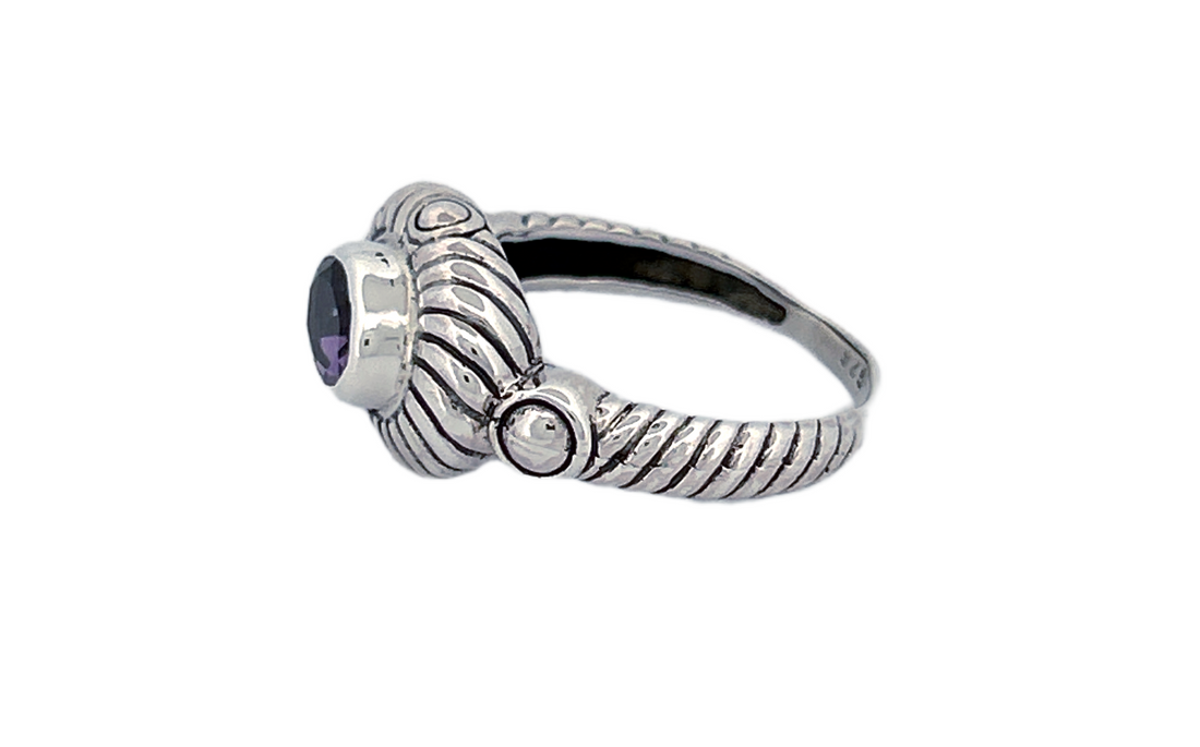Sterling Silver Amethyst Ring – Sunburst Design