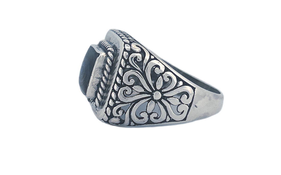 Sterling Silver Abalone Ring – Square Design