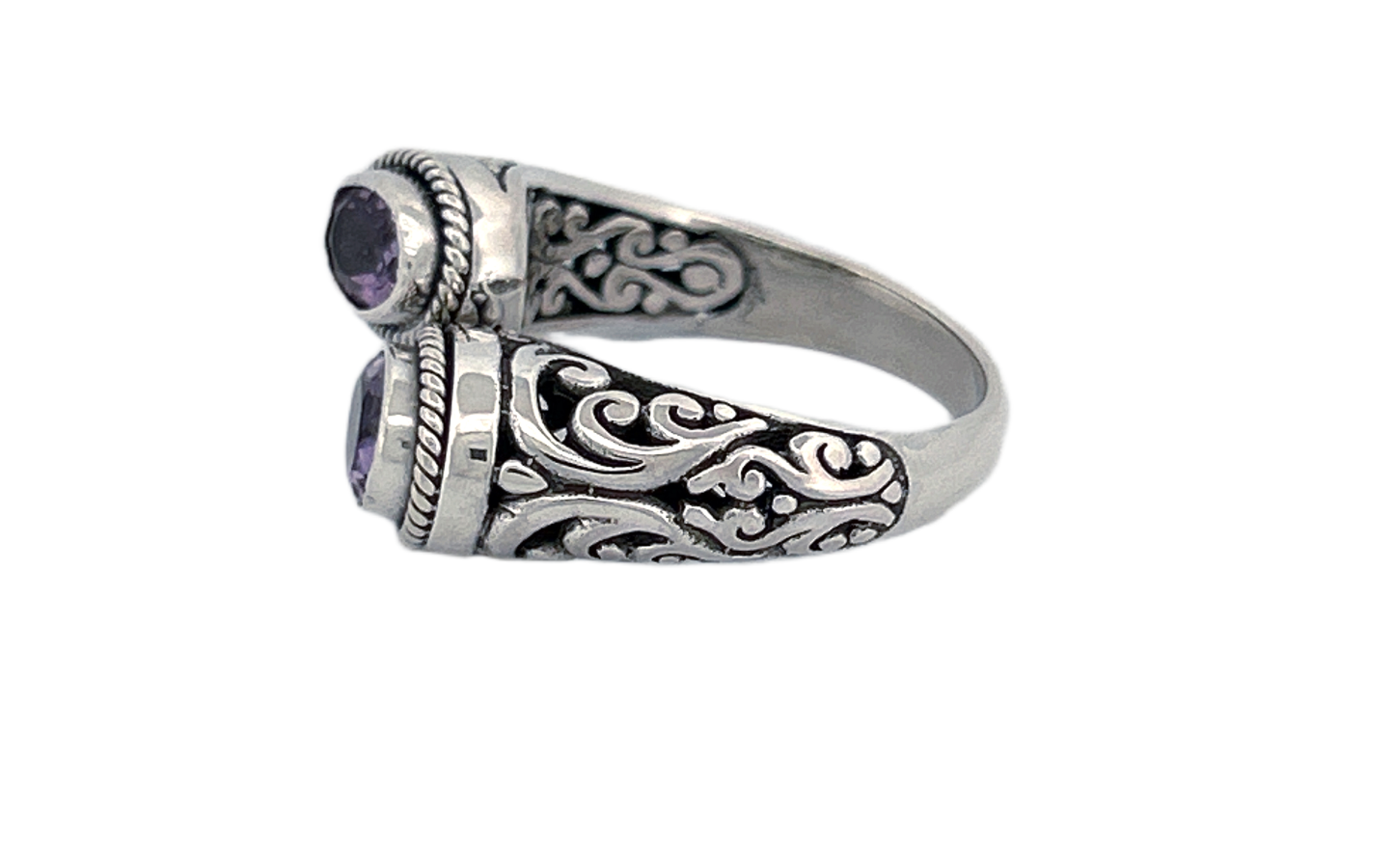 925 Sterling Silver Natural Amethyst Bypass Ring-R37