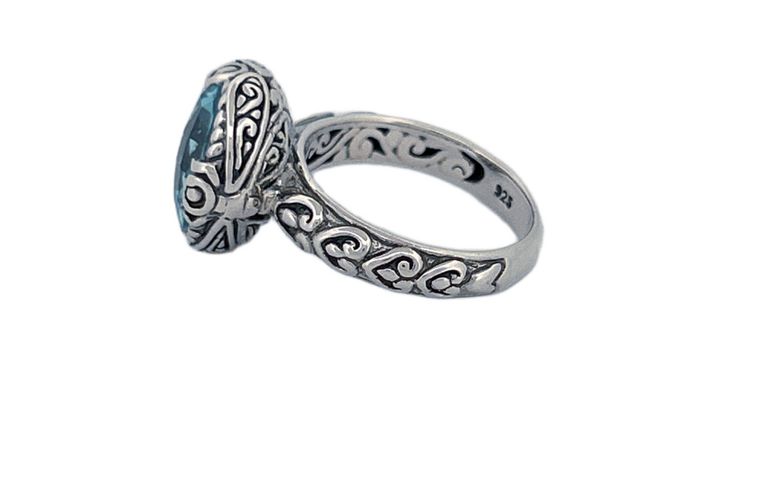 Handcrafted Sterling Silver Blue Topaz Cocktail Ring-R46