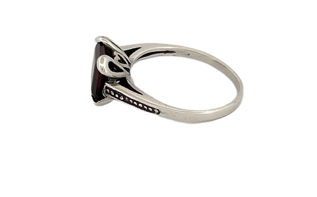 Sterling Silver Rectangular Garnet Ring