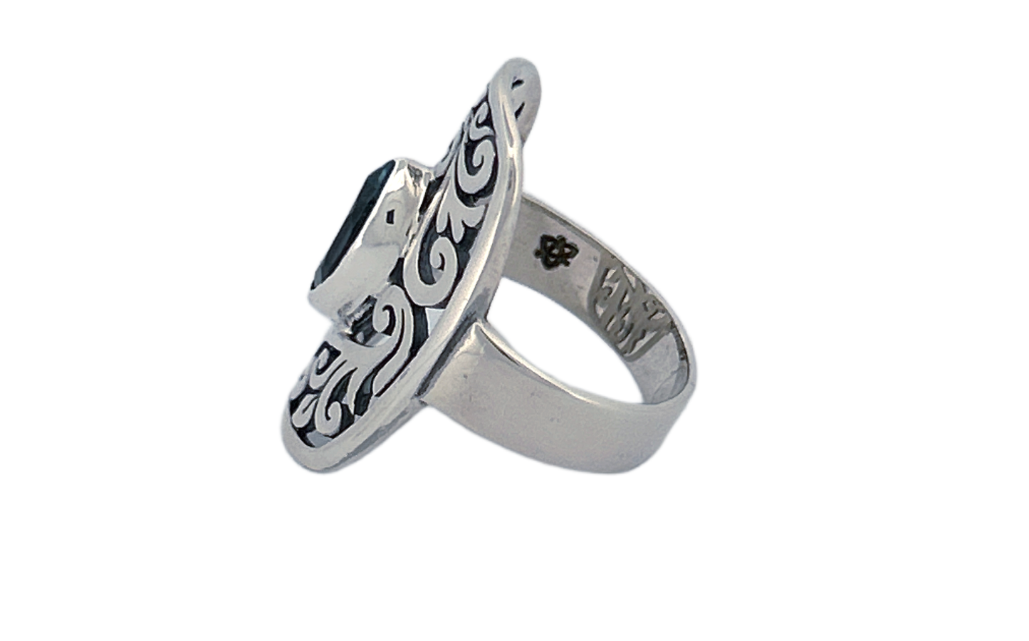 Sterling Silver Filigree Ring with Blue Topaz