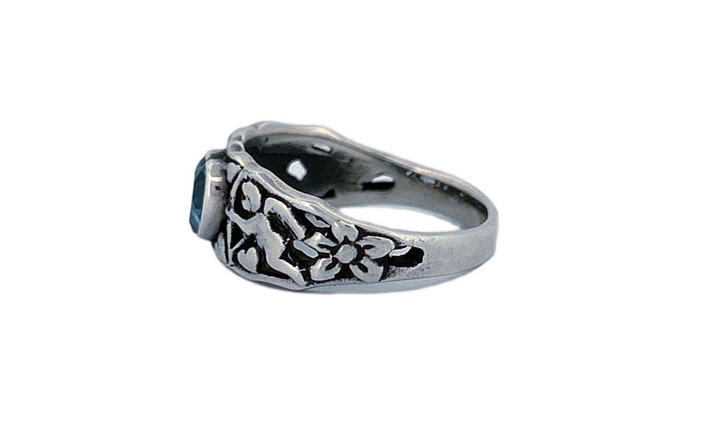 925 Sterling Silver Heart Shaped Blue Topaz Ring-R71