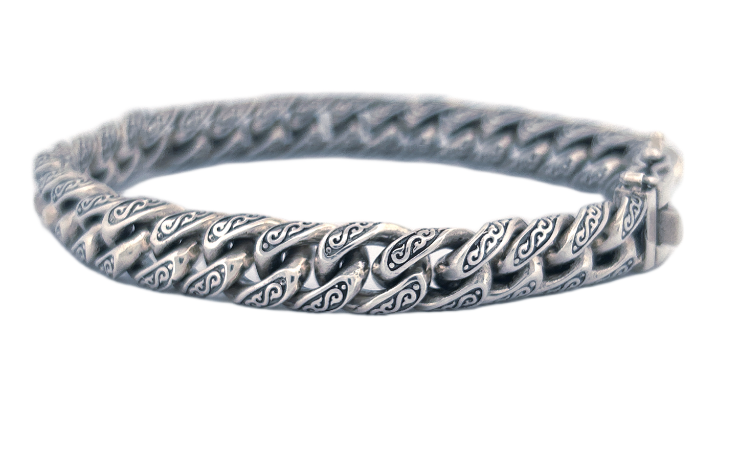 Hand-Carved Cuban Link Sterling Silver Bracelet – Handmade with Secure Box Clasp CB33