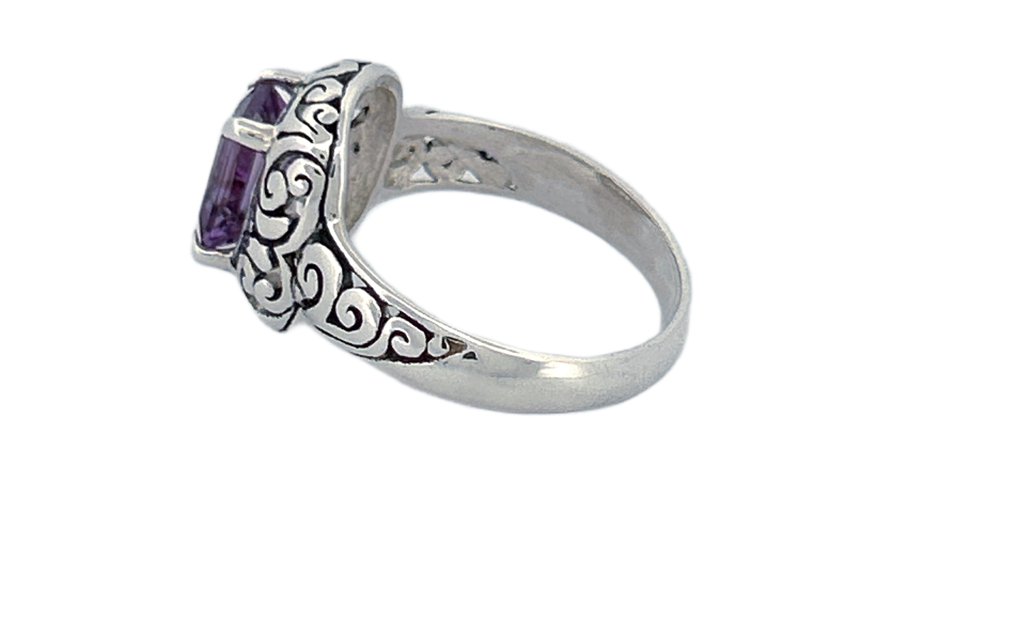 Sterling Silver Amethyst Ring – Ornate Square Design