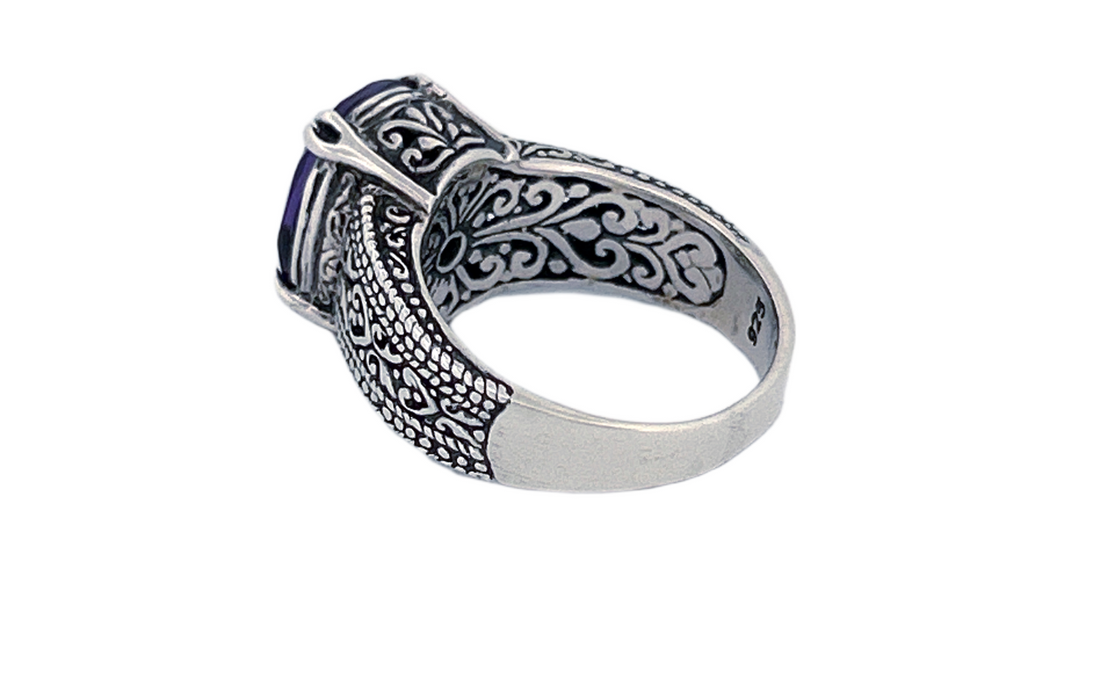Sterling Silver Oval Amethyst Cocktail Ring-R49