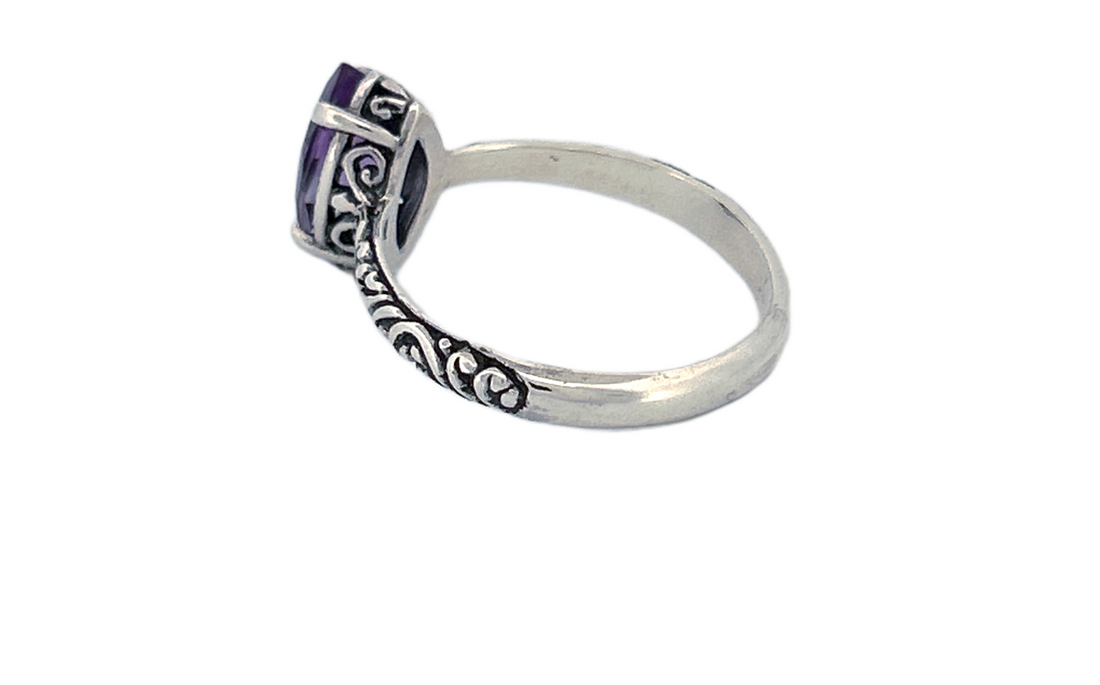 Sterling Silver Gemstone Ring – Marquise Cut Amethyst or Blue Topaz