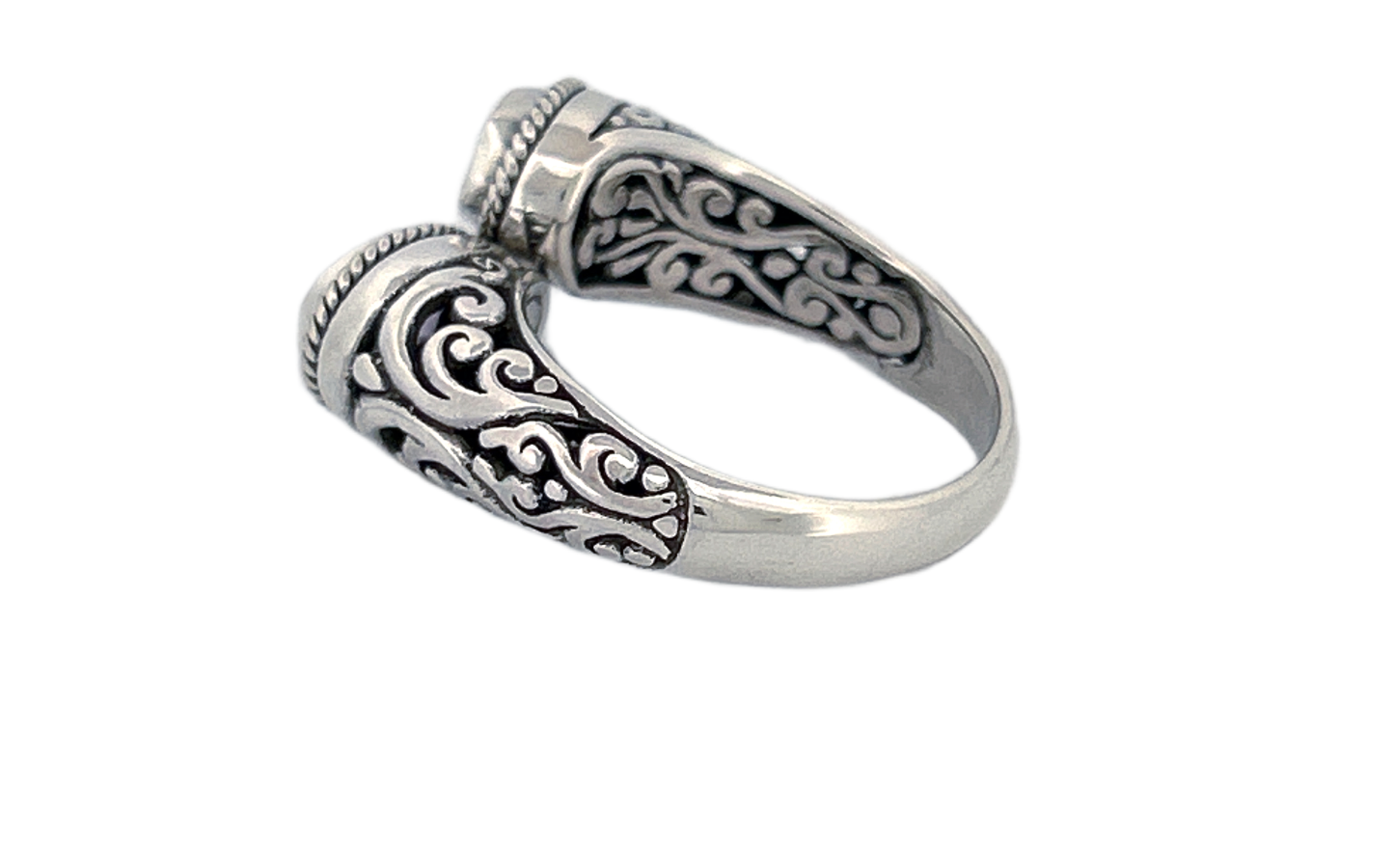 925 Sterling Silver Natural Amethyst Bypass Ring-R37