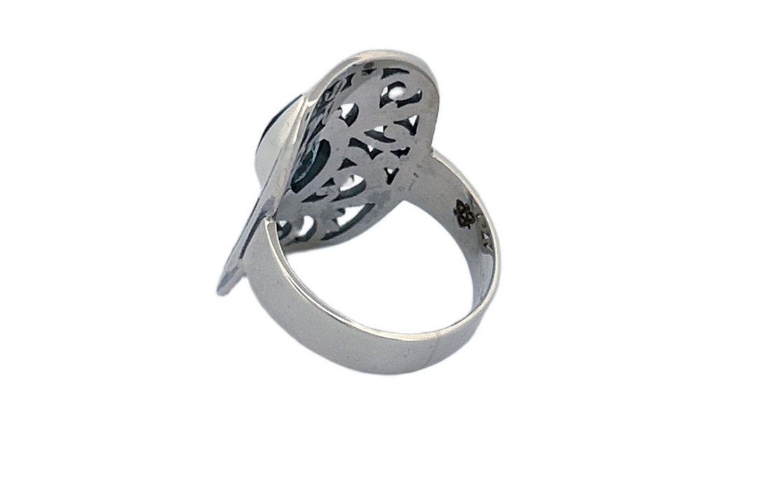 Sterling Silver Filigree Ring with Blue Topaz