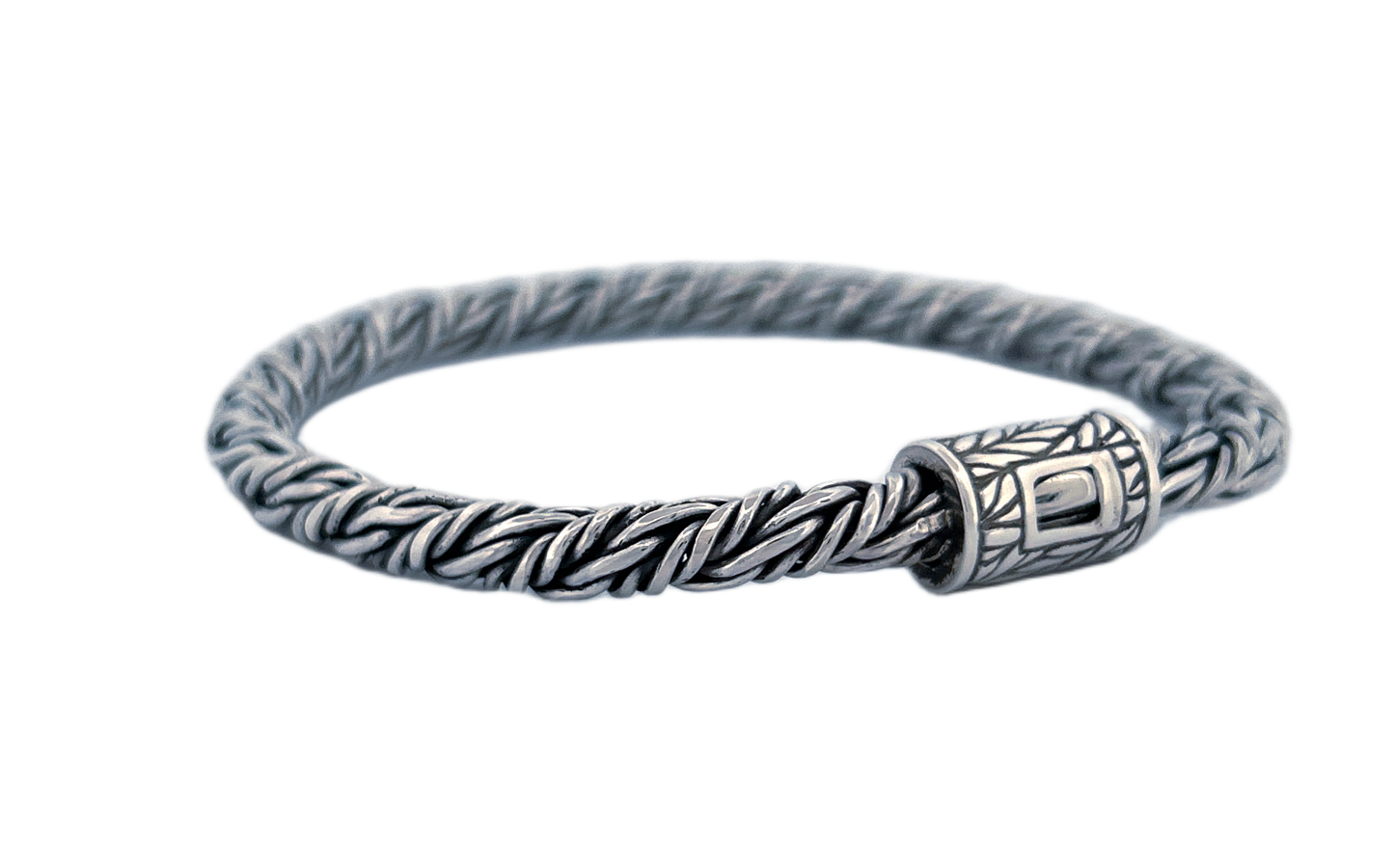 Handmade Sterling Silver Rope Bracelet with Decorative Spring Lock-CB28