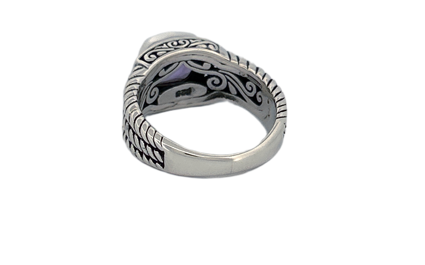 925 Sterling Silver Cushion Cut Natural Amethyst Ring - R42