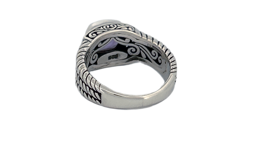 925 Sterling Silver Cushion Cut Natural Amethyst Ring - R42