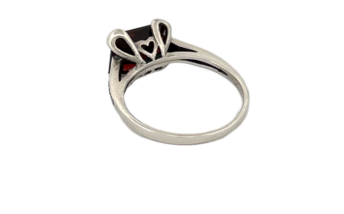 Sterling Silver Rectangular Garnet Ring