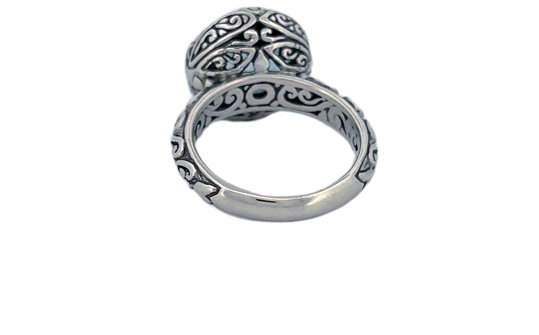 Handcrafted Sterling Silver Blue Topaz Cocktail Ring-R46