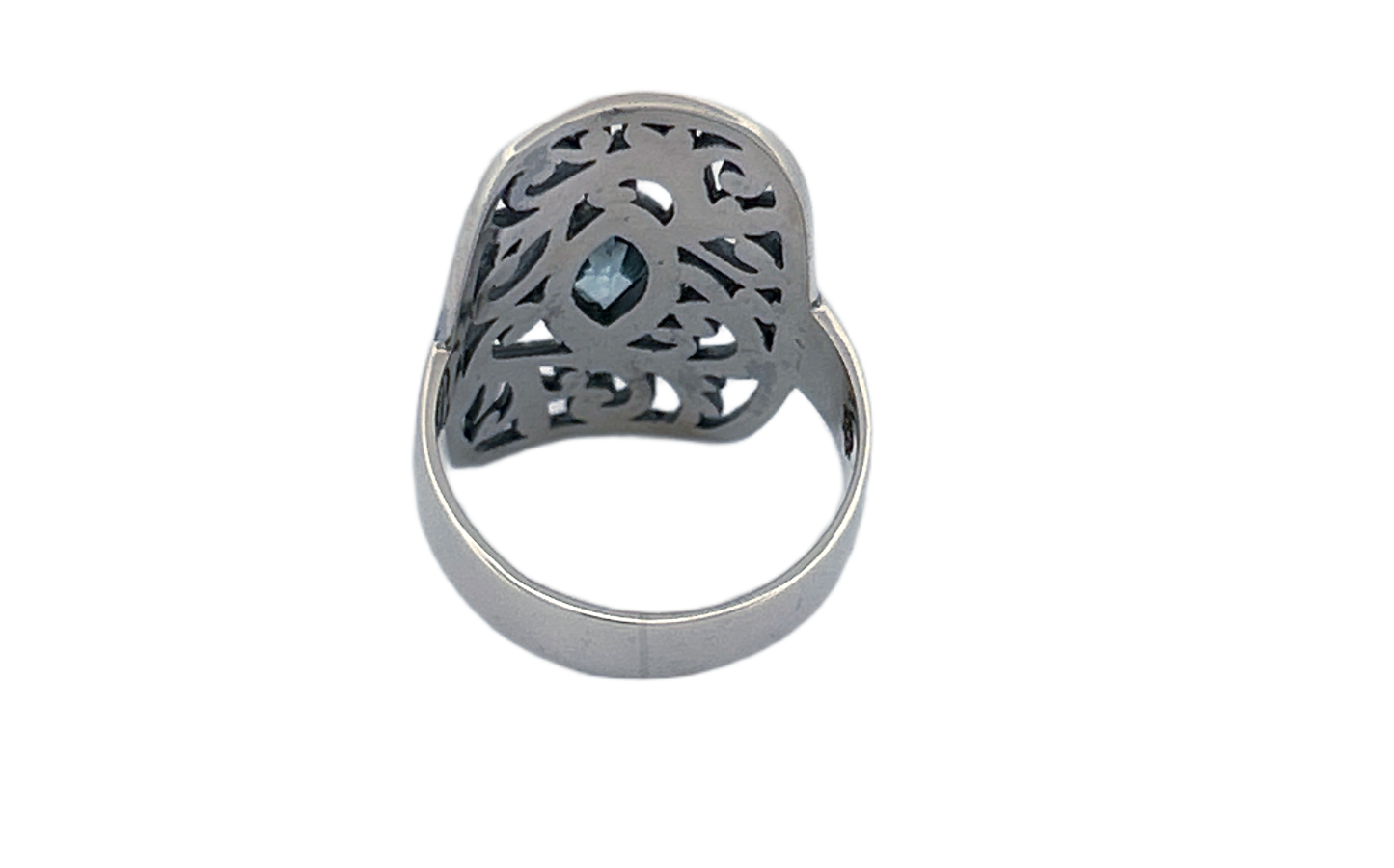 Sterling Silver Filigree Ring with Blue Topaz
