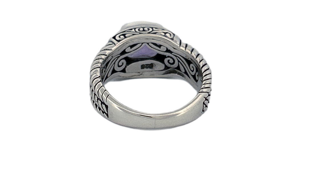 925 Sterling Silver Cushion Cut Natural Amethyst Ring - R42