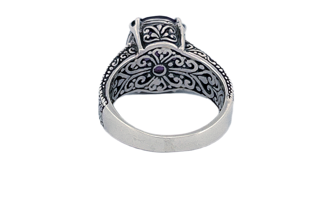 Sterling Silver Oval Amethyst Cocktail Ring-R49